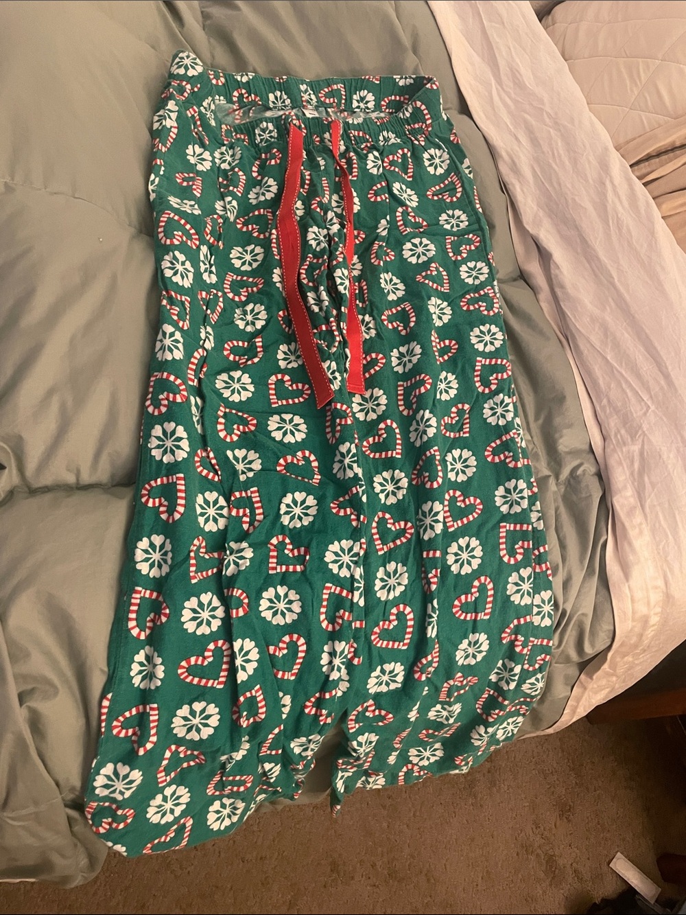 Green Candy Cane & Snowflake Pajama Pants
